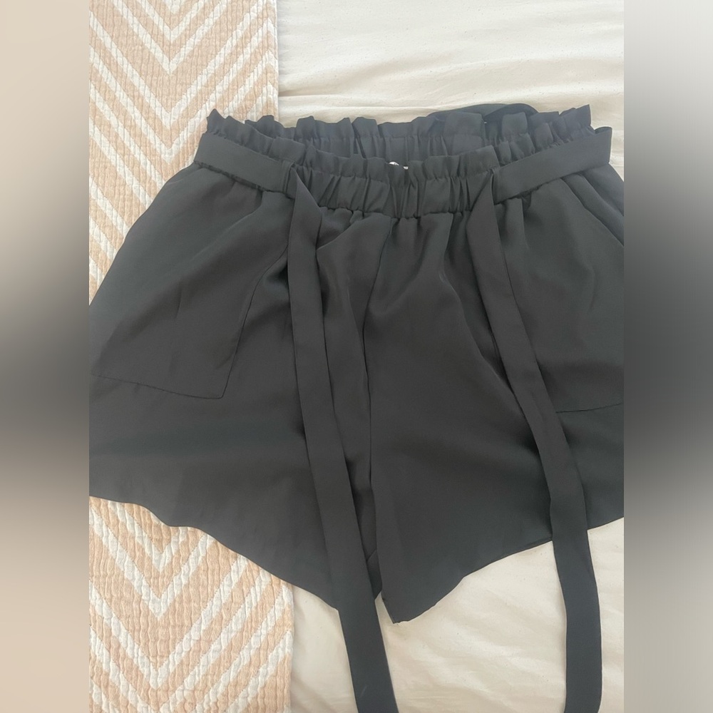 Black Paper Bag Waist Shorts w/ Tie